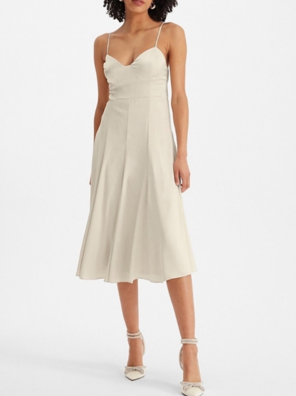 NWT Express XL Spaghetti Strap Open Back Satin Midi Dress in Cream